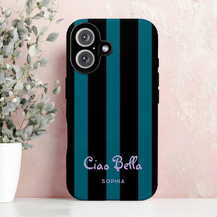 Bold Black and Teal Stripes   Ciao Bella iPhone 17 Case