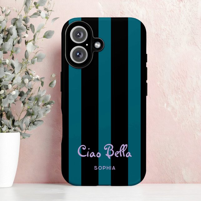Bold Black and Teal Stripes | Ciao Bella Case-Mate iPhone Case (Creator Uploaded)