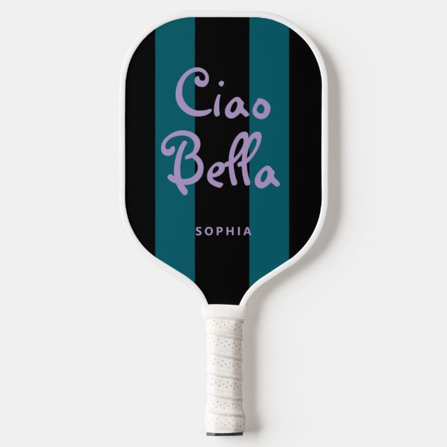 Bold Black and Teal Stripes | Ciao Bella Pickleball Paddle (Front)
