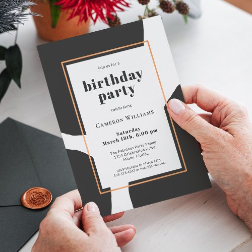 Bold Black and White Abstract Birthday Party Invitation