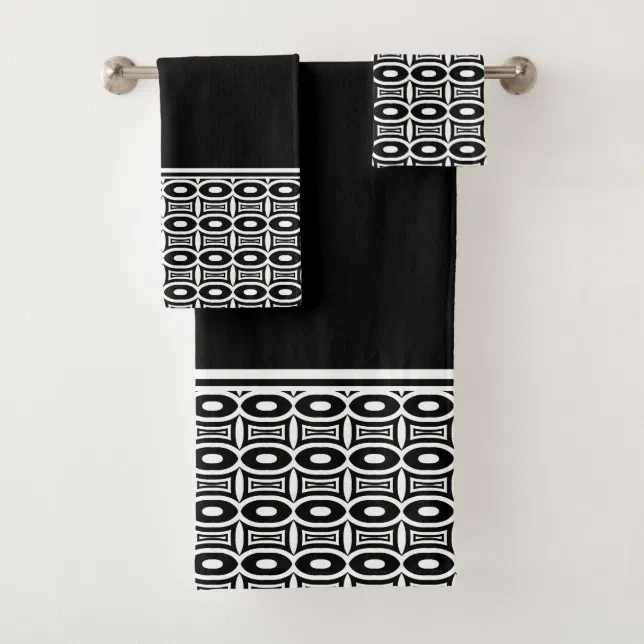 Bold Black and White Abstract Geometric Pattern Bath Towel Set | Zazzle