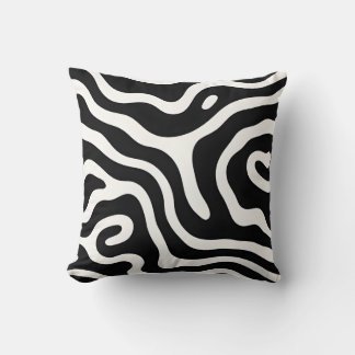 Bold Black and White Abstract Wave Throw Pillow