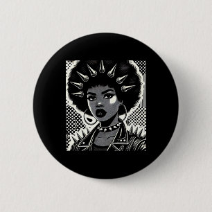 Bold Black And White Afro-punk Illustration Sticke Button