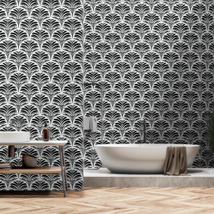 Bold Black and White Art Deco Geometric Design Wallpaper