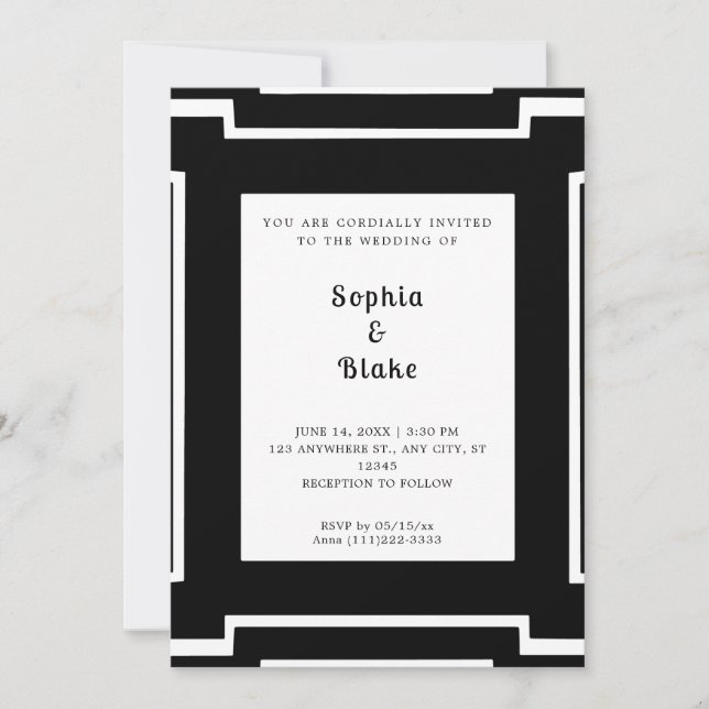 Bold Black and White Art Deco Wedding Invitation (Front)