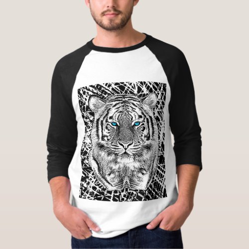 Bold Black And White Blue Eyes Tiger T_Shirt