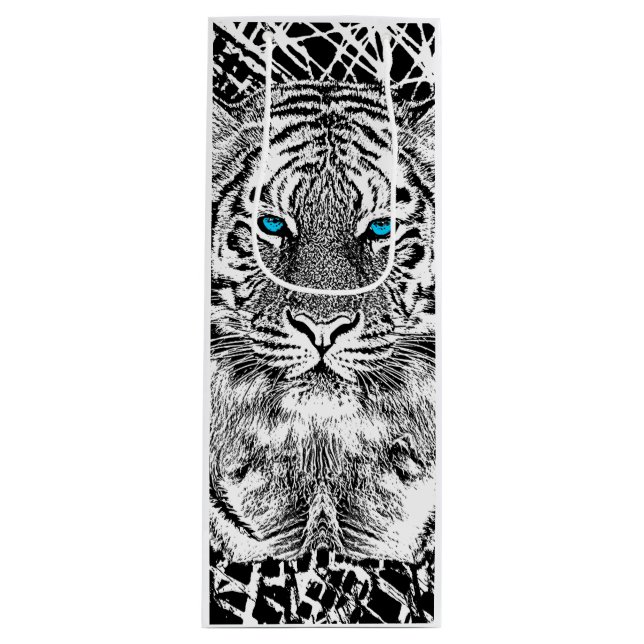 Bold Black And White Blue Eyes Tiger Wine Gift Bag (Front)