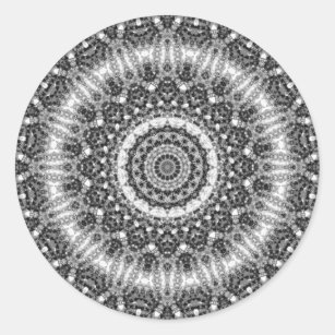Bold Black and White Bohemian Mandala Kaleidoscope Classic Round Sticker