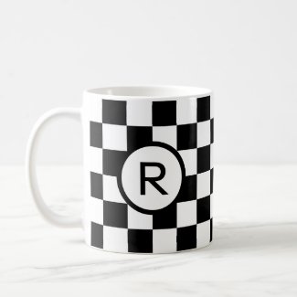 Bold Black and White Checkered Pattern, Monogram Coffee Mug