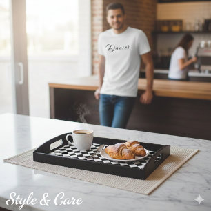 Bold Black and White Chevron Pattern Black Serving Tray