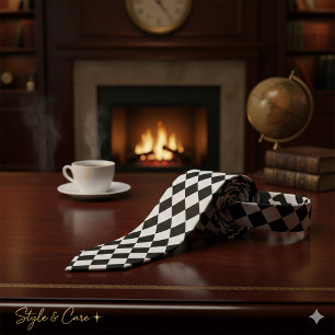 Bold Black and White Chevron Pattern Classic Neck Tie