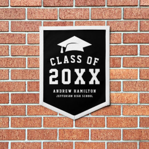 Bold Black and White Class of 2025 Graduation Pennant