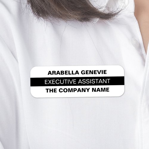 Bold Black and White Company Employee Name Title Name Tag