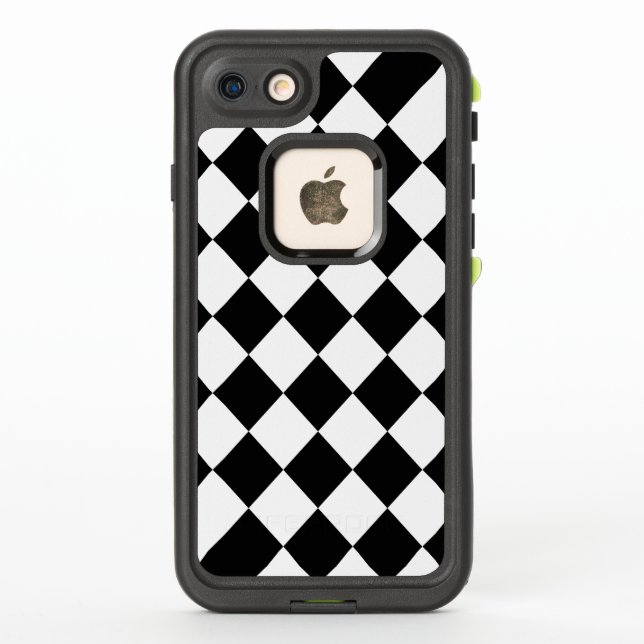 Bold Black and White Diamond Checkered Pattern LifeProof iPhone Case (Back)