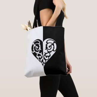 Bold Black and White Filigree Heart Design