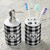 Bold Black and White Gingham Pattern with Monogram Bath Set Bold Black and White Gingham Pattern with Monogram Bath Set