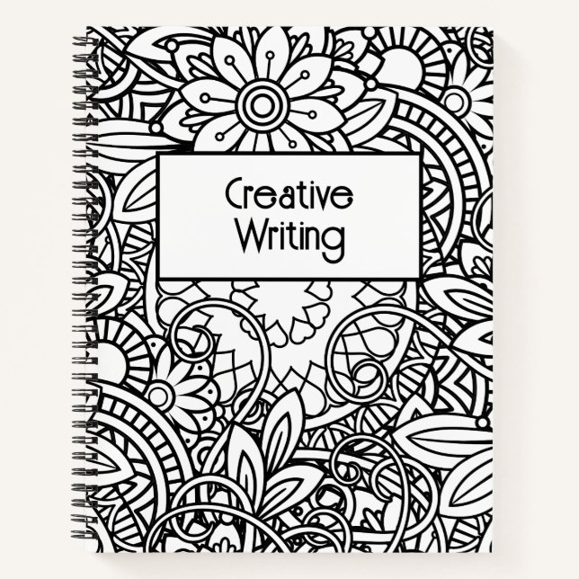 Bold Black and White Graphic Design Floral Notebook (Front)