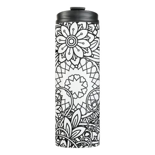 Bold Black and White Graphic Design Floral Thermal Tumbler