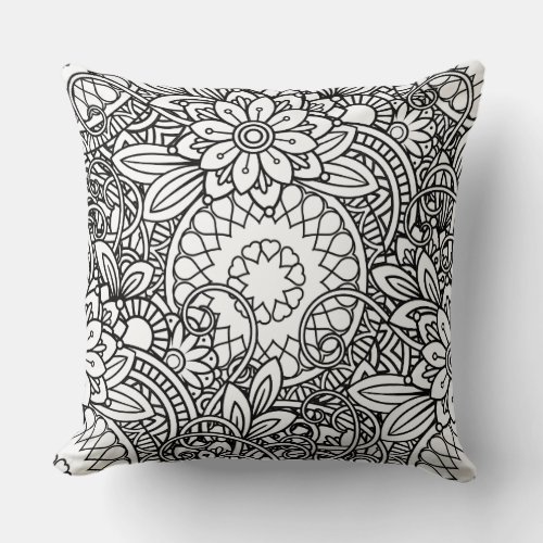 Bold Black and White Graphic Design Floral Throw Pillow