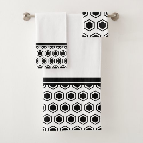 Bold Black and White Hexagonal Pattern Bath Towel Set