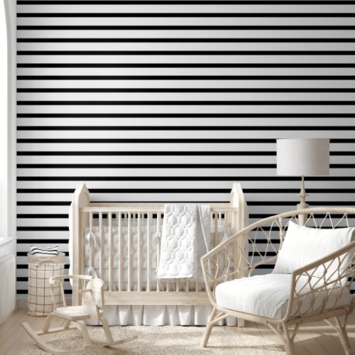Bold Black and White Horizontal Striped Pattern Wallpaper