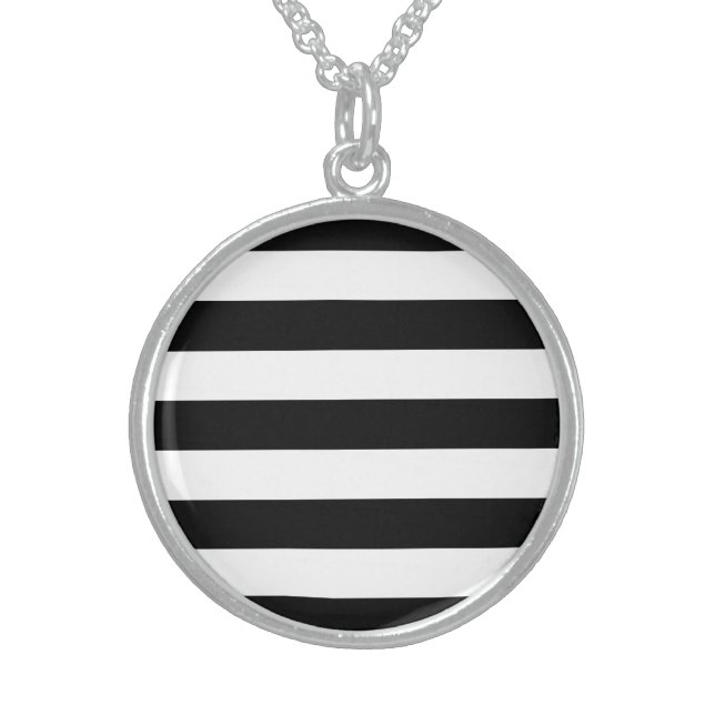 Bold Black And White Horizontal Stripes Sterling Silver Necklace (Front)