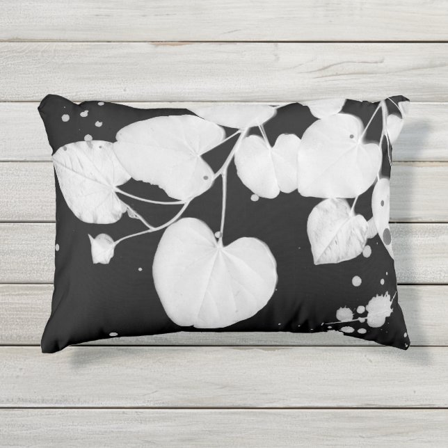 bold black and white leaf design outdoor pillow (Front)
