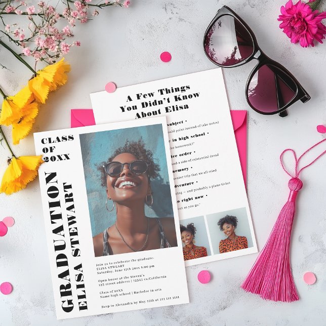 Bold Black and White Modern 4 photos Graduation Invitation (Bold Black and White Modern 4 photos Graduation Invitation)