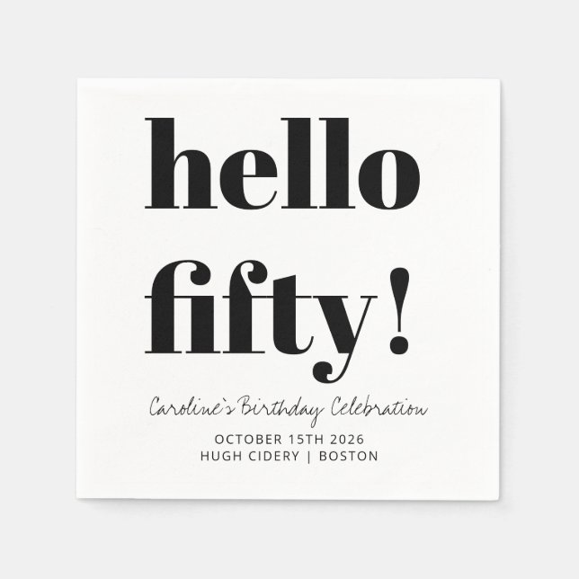 Bold Black and White Modern 50th Birthday Custom Napkins (Front)