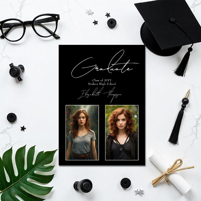 Bold Black and White Modern Graduation Photo Invitation (Bold Black and White Modern Graduation Photo Invitation)
