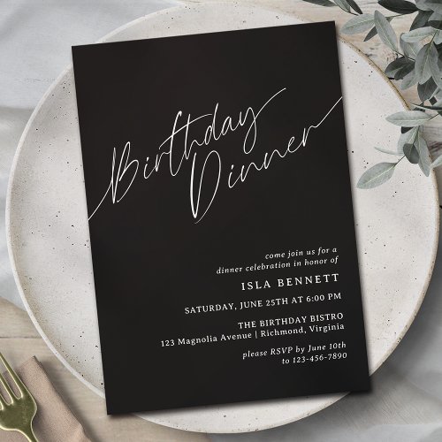 Bold Black and White Modern Sleek Birthday Dinner Invitation