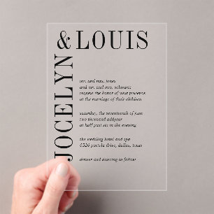 Bold Black and White Modern Wedding Acrylic Invitations