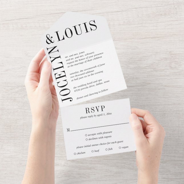 Bold Black and White Modern Wedding All In One Invitation (Tearaway)