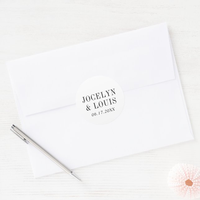 Bold Black and White Modern Wedding Classic Round Sticker (Envelope)