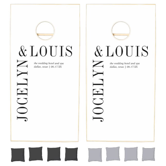 Bold Black and White Modern Wedding Cornhole Set (Set)