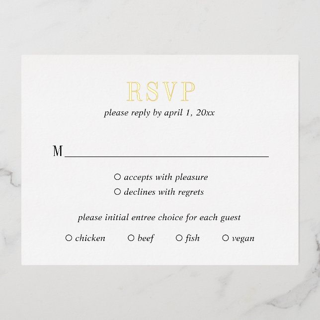 Bold Black and White Modern Wedding Foil RSVP Card (Front)