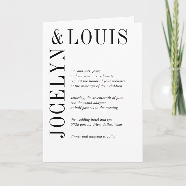 Bold Black and White Modern Wedding Invitation (Front)