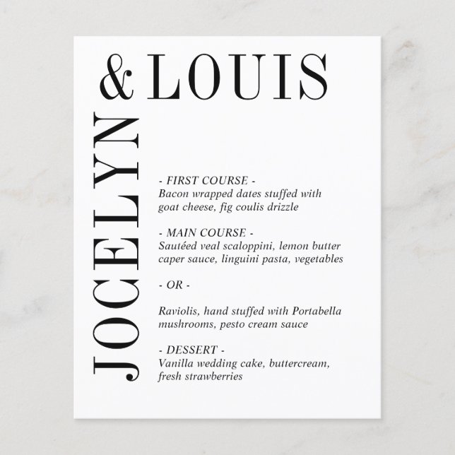 Bold Black and White Modern Wedding Menu (Front)