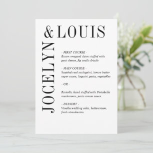 Bold Black and White Modern Wedding Menu