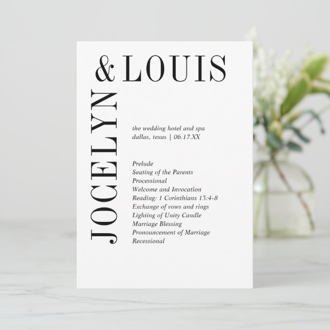 Bold Black and White Modern Wedding Program (Standing Front)