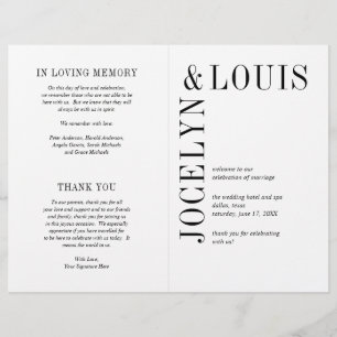Bold Black and White Modern Wedding Program