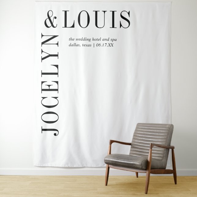 Bold Black and White Modern Wedding Tapestry (In Situ)