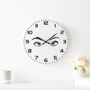Bold Black and White Mysterious Eyes Illustration Large Clock