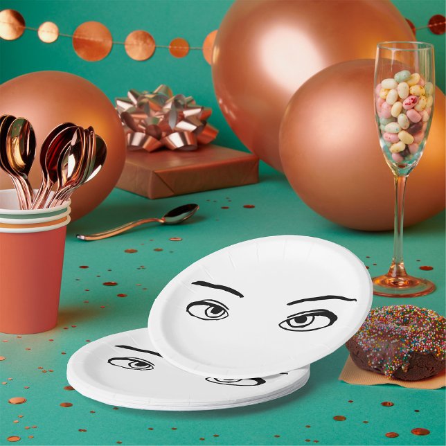 Bold Black and White Mysterious Eyes Illustration  Paper Plates (Creator Uploaded)