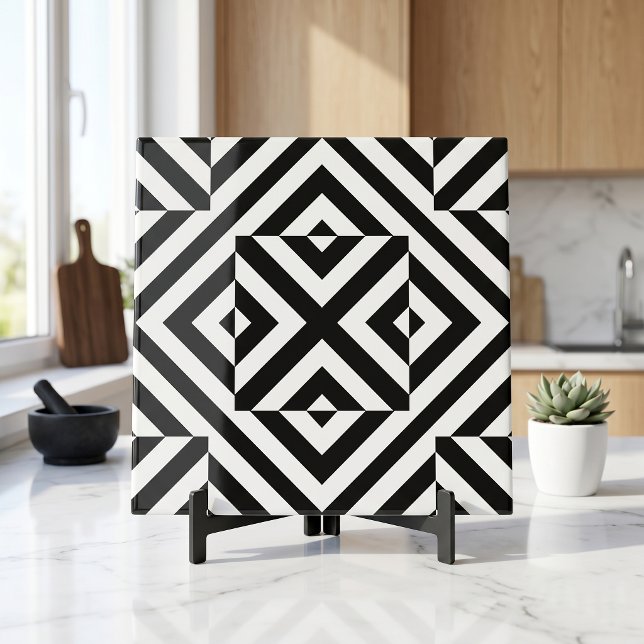 Bold Black and White Op Art Geometric Striped  Ceramic Tile (Creator Uploaded)