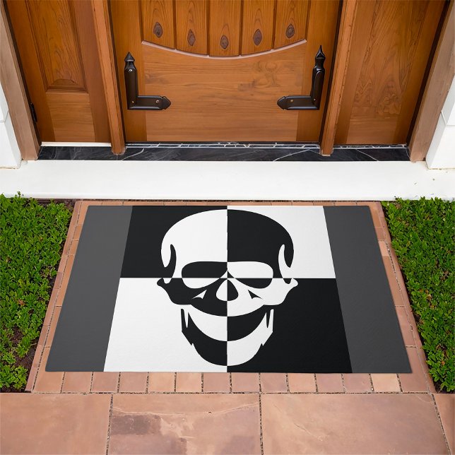 Bold Black and White Optical Illusion Skull Design Doormat (Creator Uploaded)