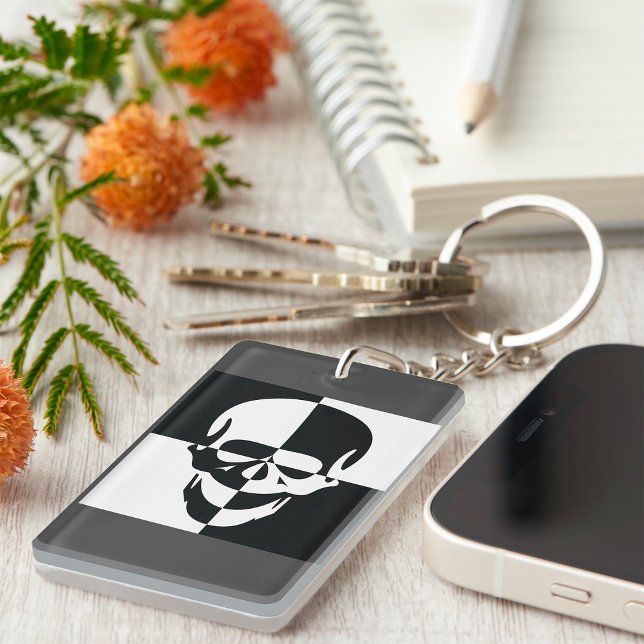 Bold Black and White Optical Illusion Skull Design Keychain (Creator Uploaded)