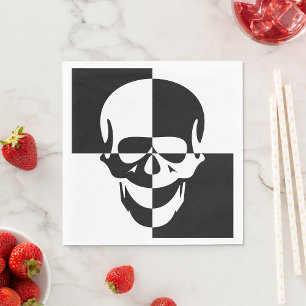 Bold Black and White Optical Illusion Skull Design Napkins