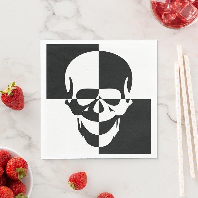Bold Black and White Optical Illusion Skull Design Napkins (Creator Uploaded)