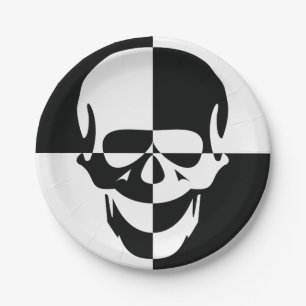 Bold Black and White Optical Illusion Skull Design Paper Plates